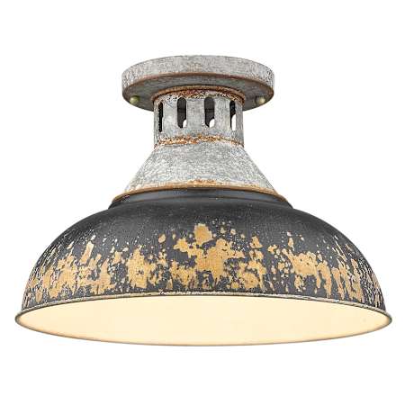 Golden Lighting Kinsley 14" Wide Semi-Flush Ceiling Fixture with Antique Black Iron Shade Aged Galvanized Steel